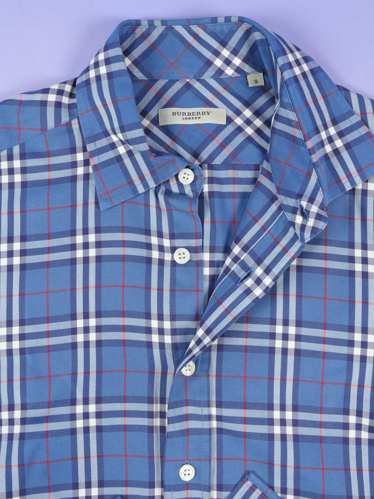 Burberry Check Pattern Cotton Shirt Blue