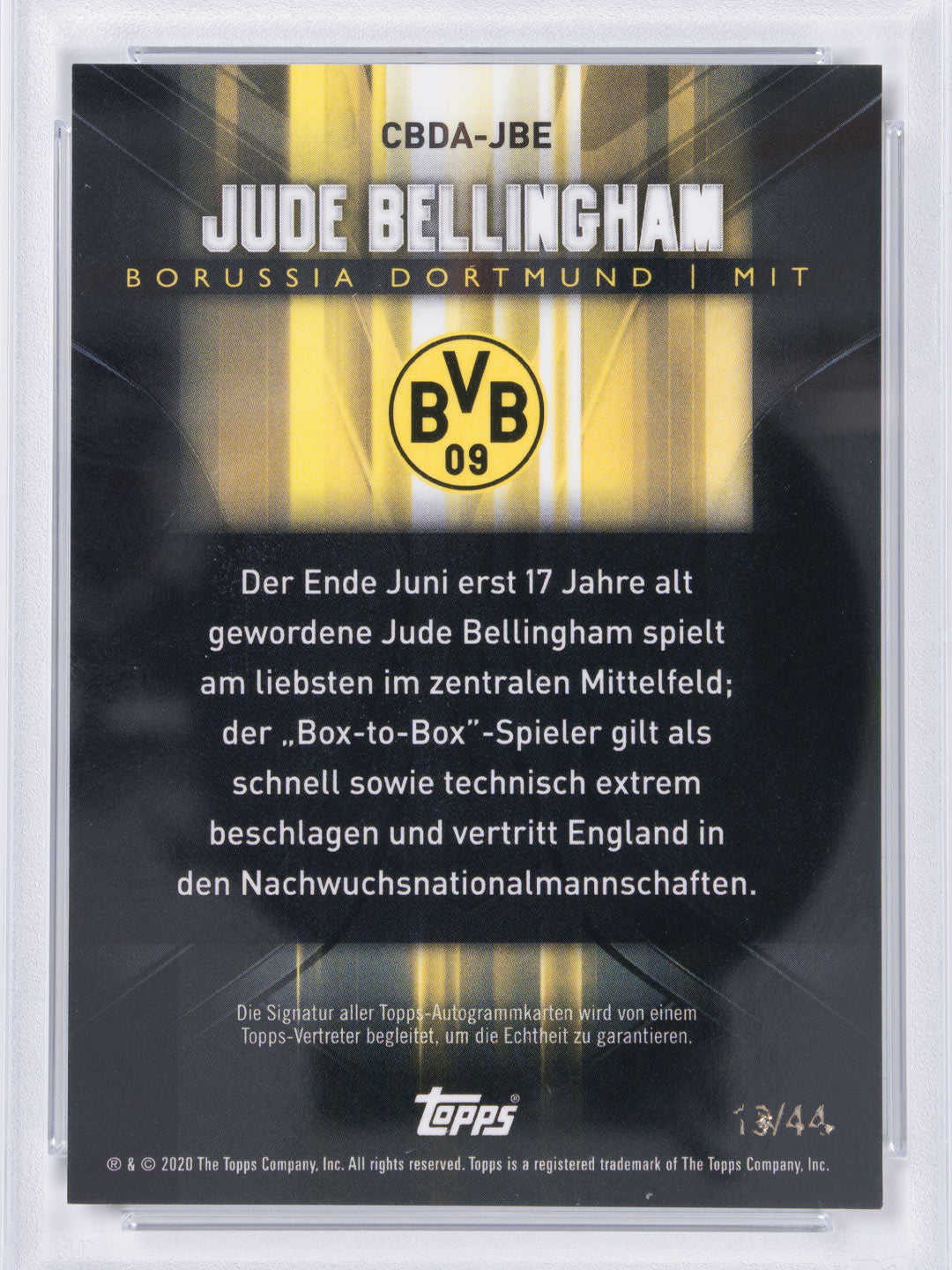 Topps 2020 Topps Chrome BVB Borussia Dortmund Autographs	(Jude Bellingham)	(/44)