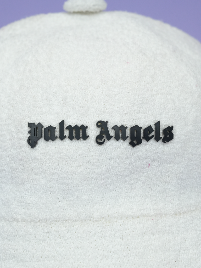 Palm Angels Logo Embroidered Bouclé Bucket Hat White