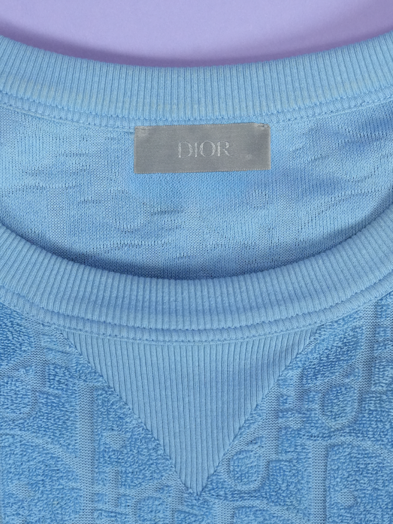 Dior Oblique Relaxed-Fit T-Shirt Terry Cotton Jacquard Blue