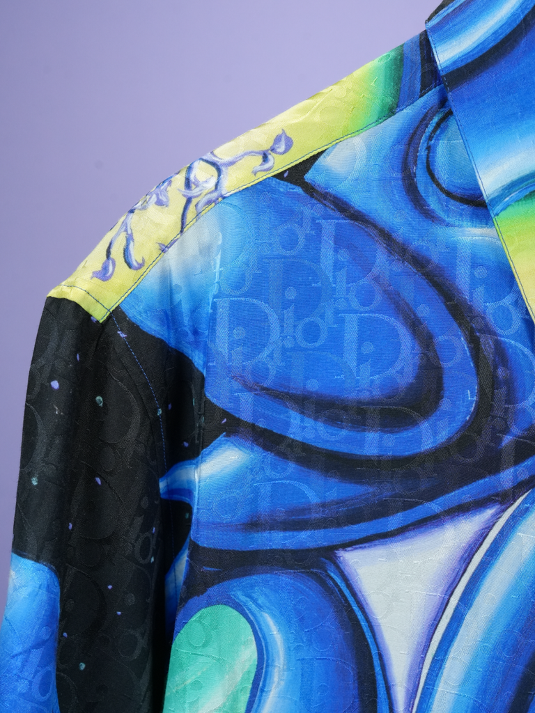 Dior	/ Kenny Scharf Silk Oblique Logo Shirt Blue