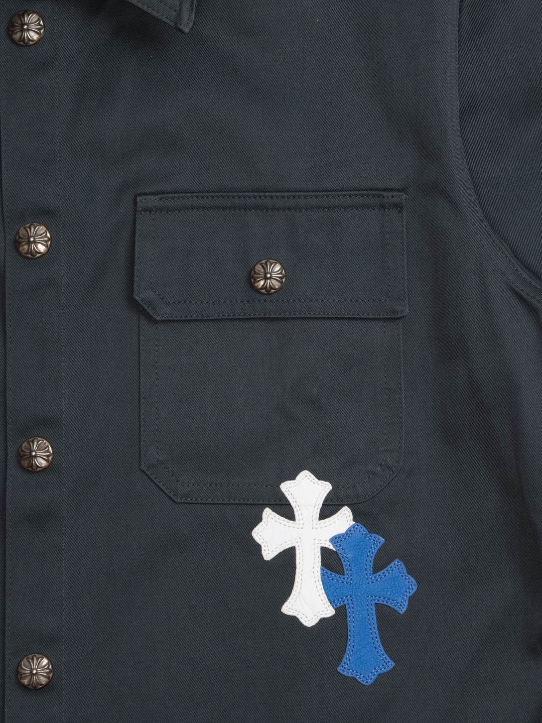 Chrome Hearts Work Dog Blue White Cross Patch Shirt	Black