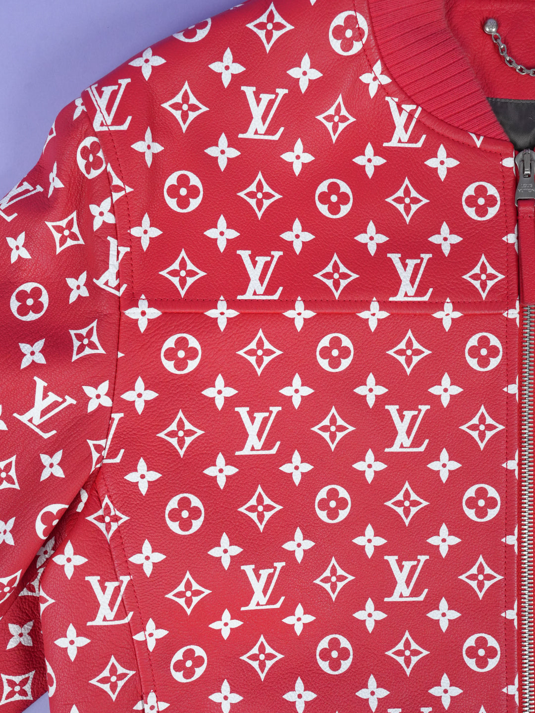 Louis Vuitton	/ Supreme Leather Baseball Jacket Red