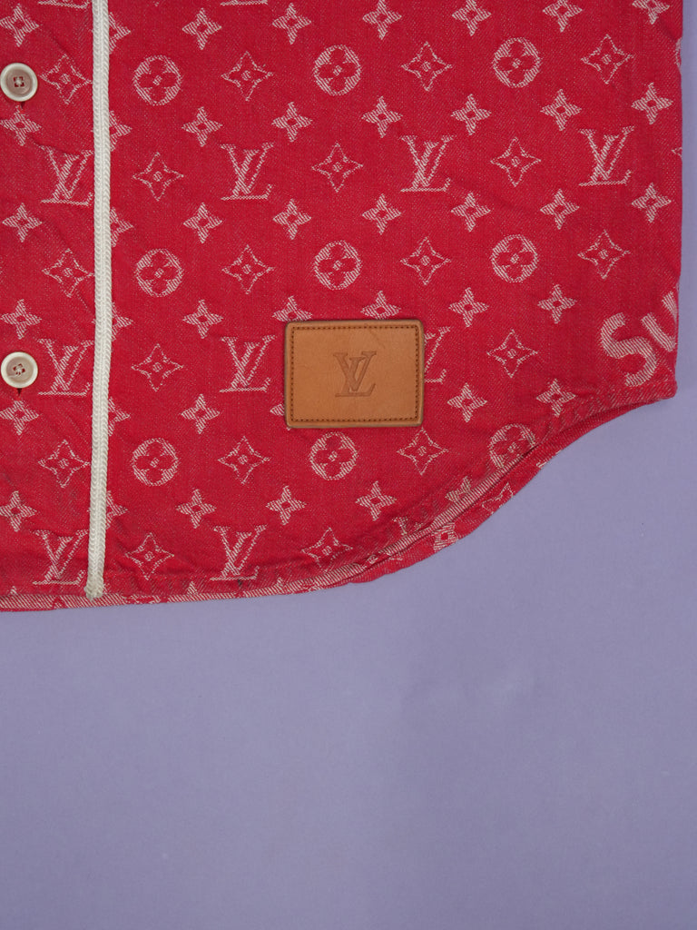 Louis Vuitton / Supreme Jacquard Denim Baseball Jersey Red