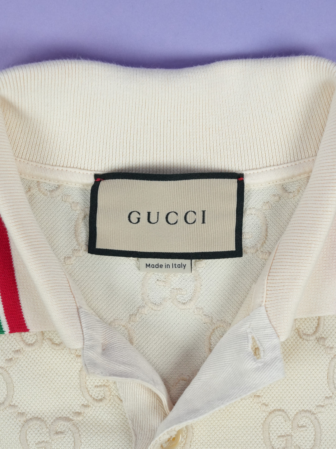 Gucci Logo Embroidered Polo Shirt Cream