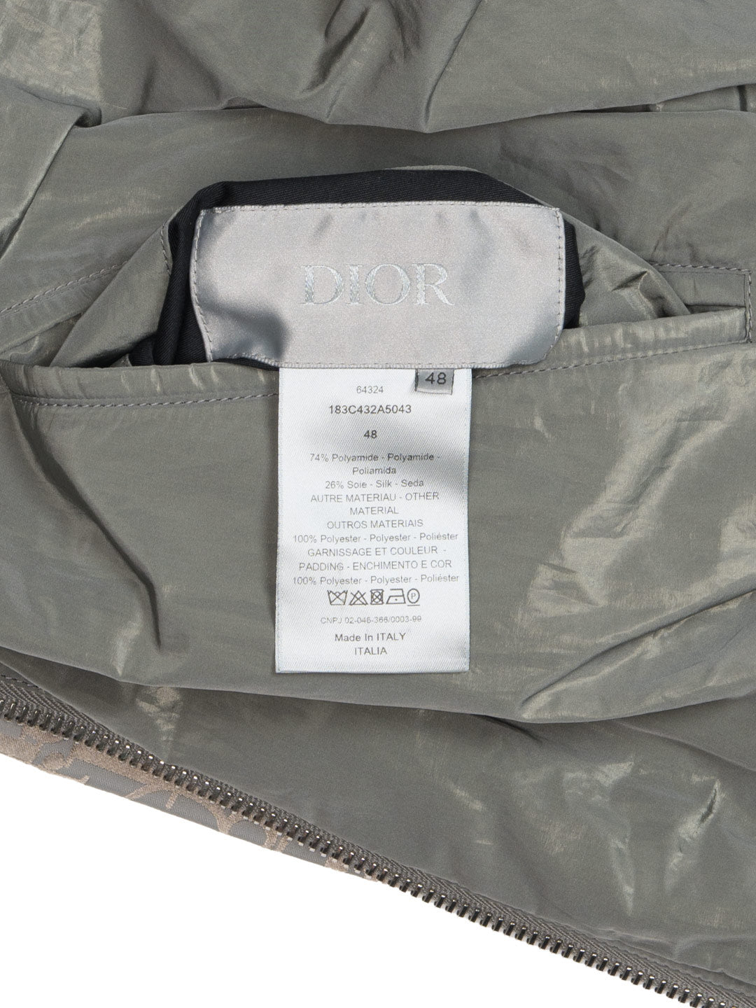 Dior	Oblique Bomber Jacket Gray Technical Fabric	Gray