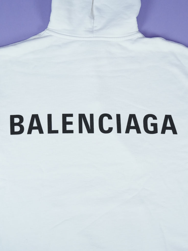 Balenciaga Logo Organic Fleece Hoodie White