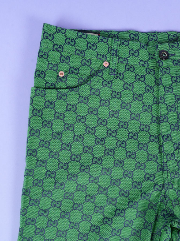 Gucci GG Jacquard Organic Cotton Blend Trousers Green