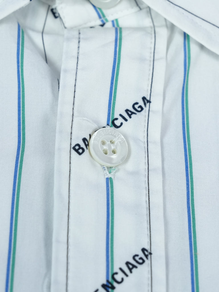 Balenciaga All Over Logo Striped Shirt White