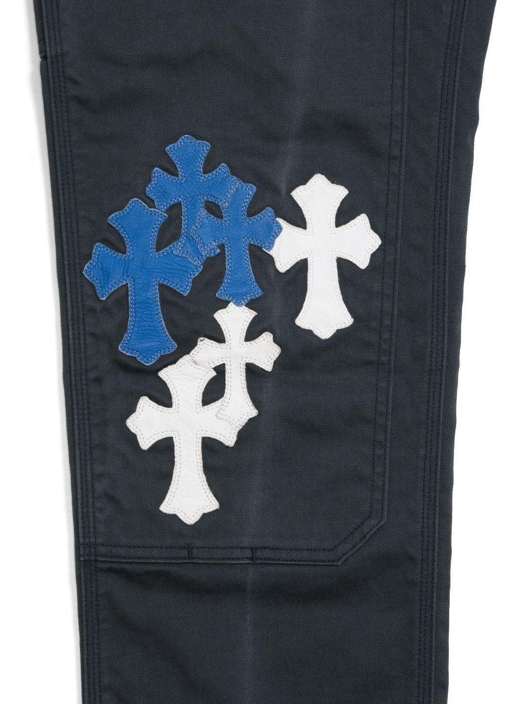 Chrome Hearts Double Knee Blue White Cross Patch Carpenter Pants Black