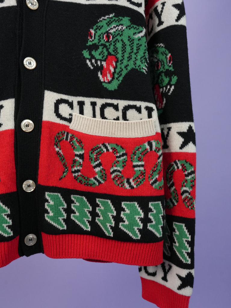 Gucci Logo Wool Symbols Jacquard Cardigan Multi