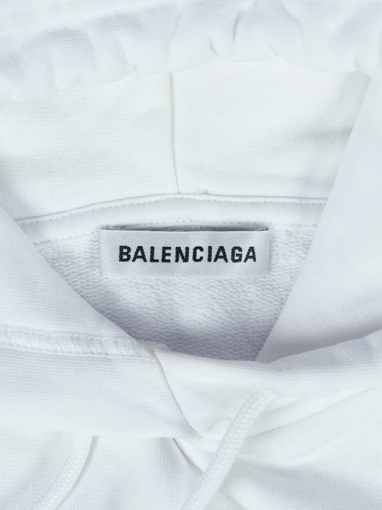 Balenciaga Logo Organic Fleece Hoodie White