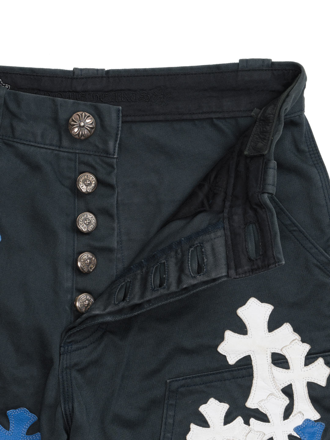 Chrome Hearts Double Knee Blue White Cross Patch Carpenter Pants Black