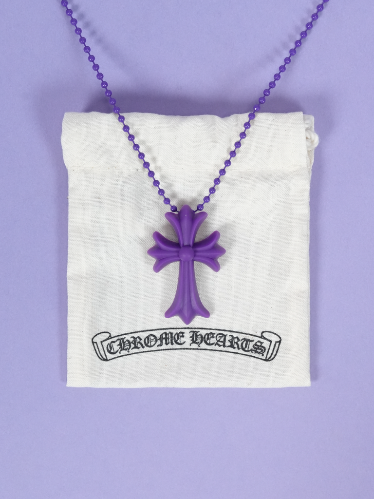 Chrome Hearts Cross Necklace In Silicone Purple