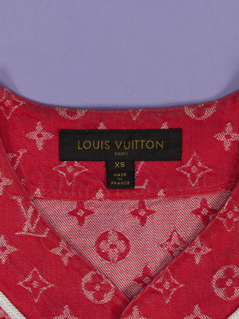 Louis Vuitton / Supreme Jacquard Denim Baseball Jersey Red