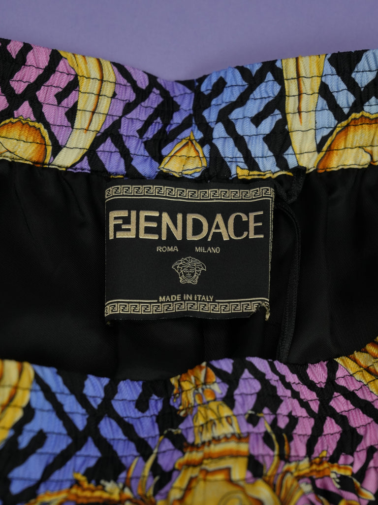 Fendi / Versace Fendace Baroque Silk Shorts Gold/Multi