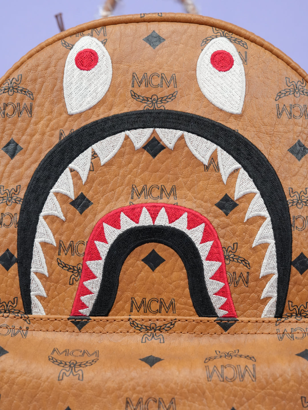 Bape / MCM Shark Stark Backpack Visetos Cognac