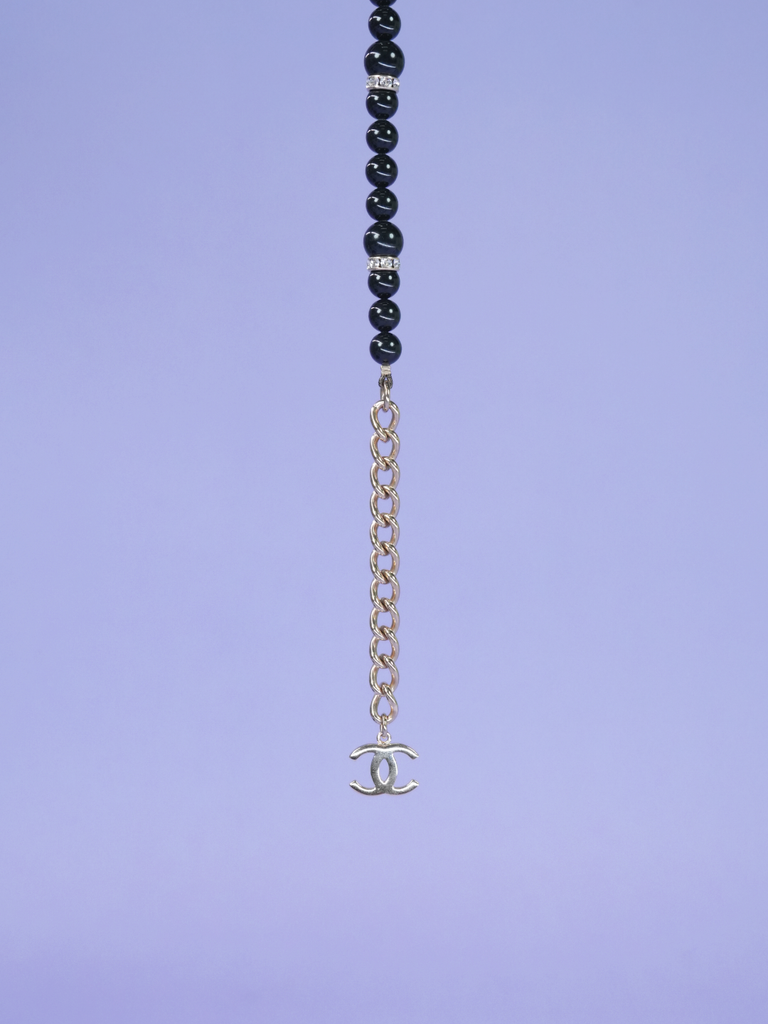 Chanel Pearl Chain Dual Color Necklace Black/White