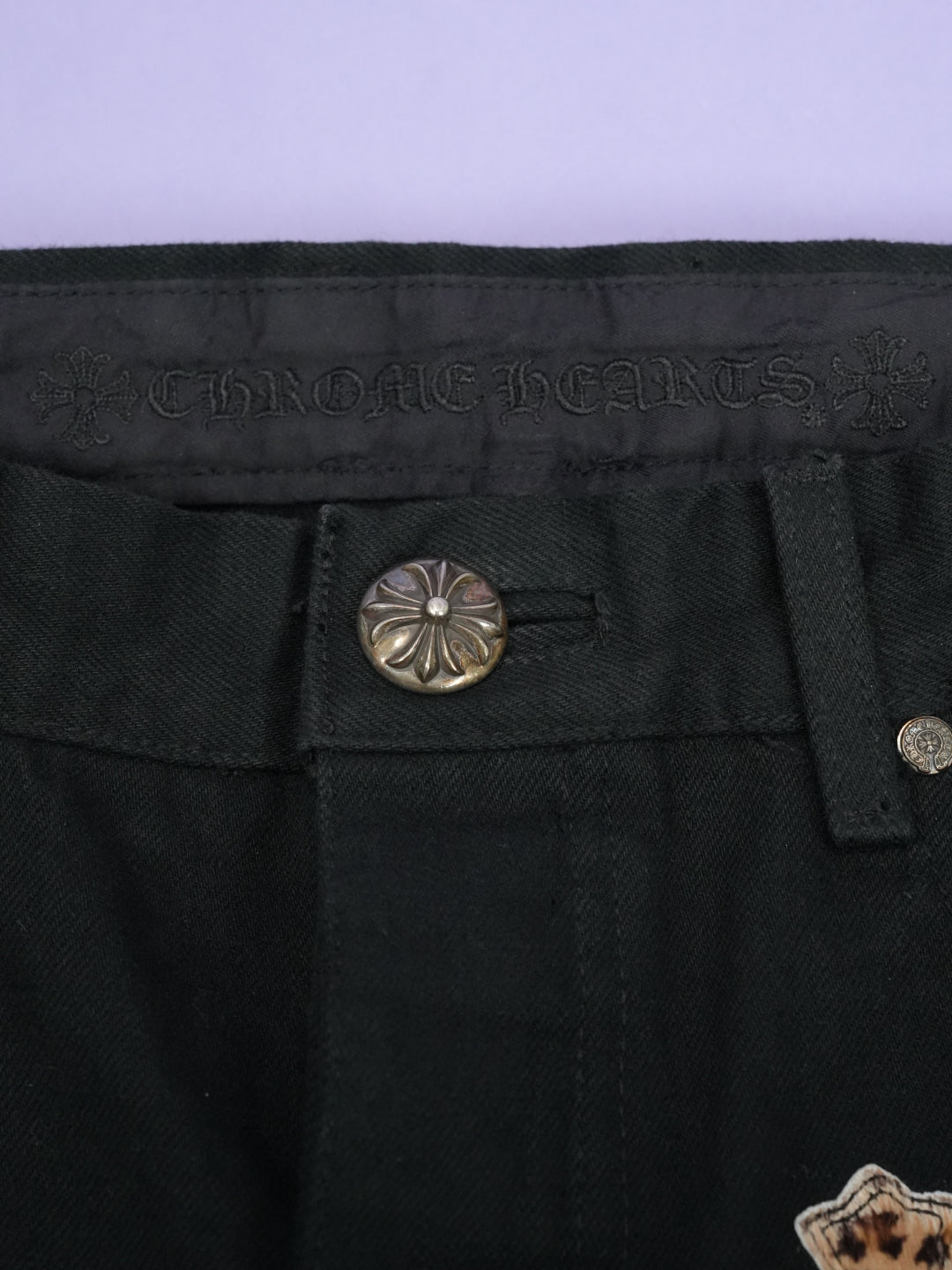 Chrome Hearts Green & Leopard Cross Patch Jeans Black