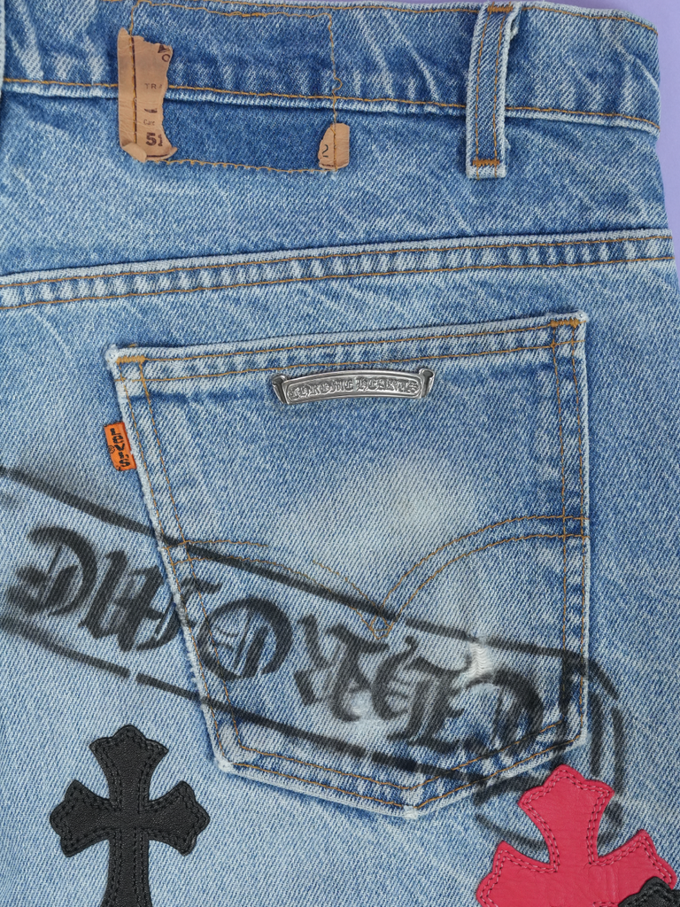 Chrome Hearts Vintage Levi's Stencil Cross Patch Denim Blue