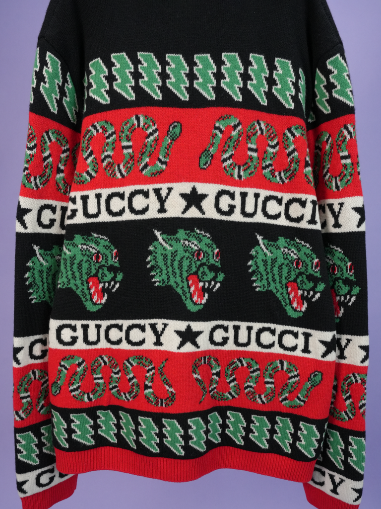 Gucci Logo Wool Symbols Jacquard Cardigan Multi