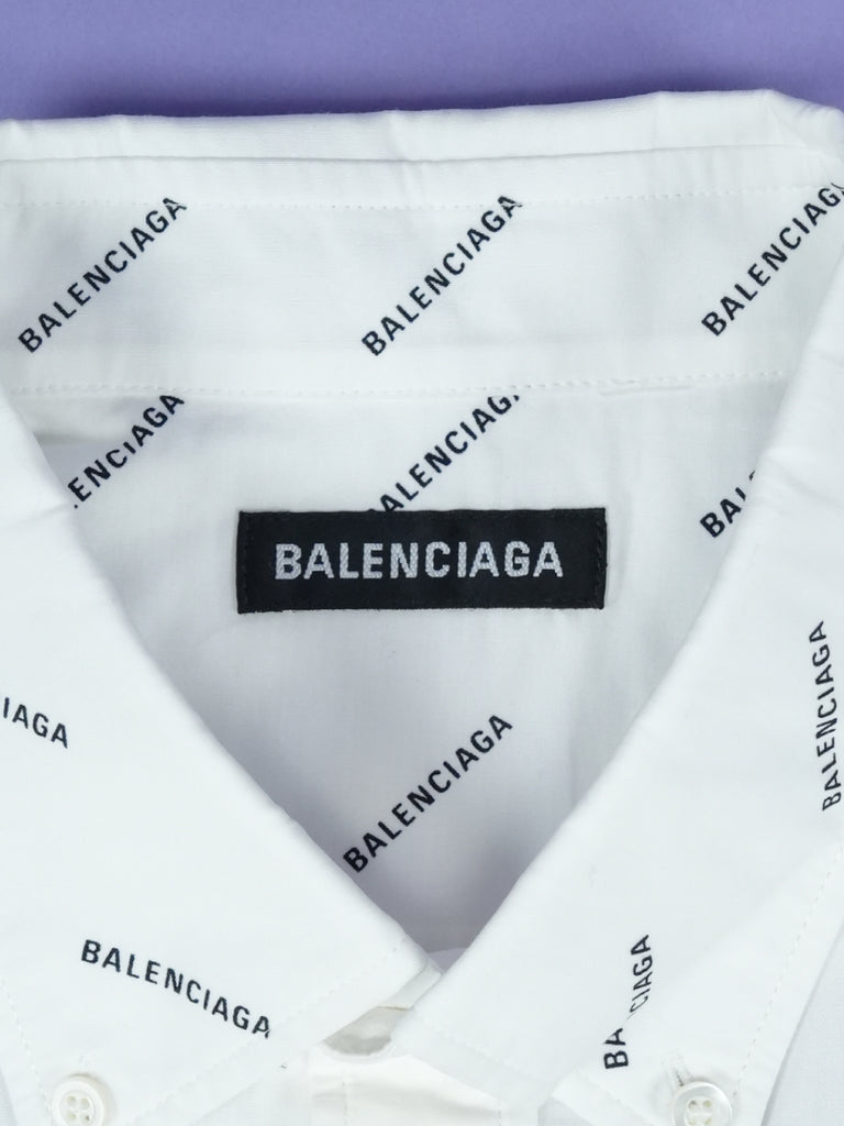 Balenciaga All Over Logo Short Sleeve Shirt White