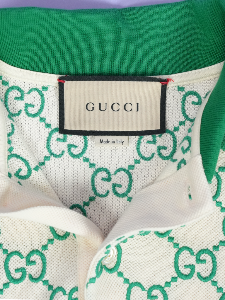 Gucci GG Stretch Cotton Polo Cream/Green