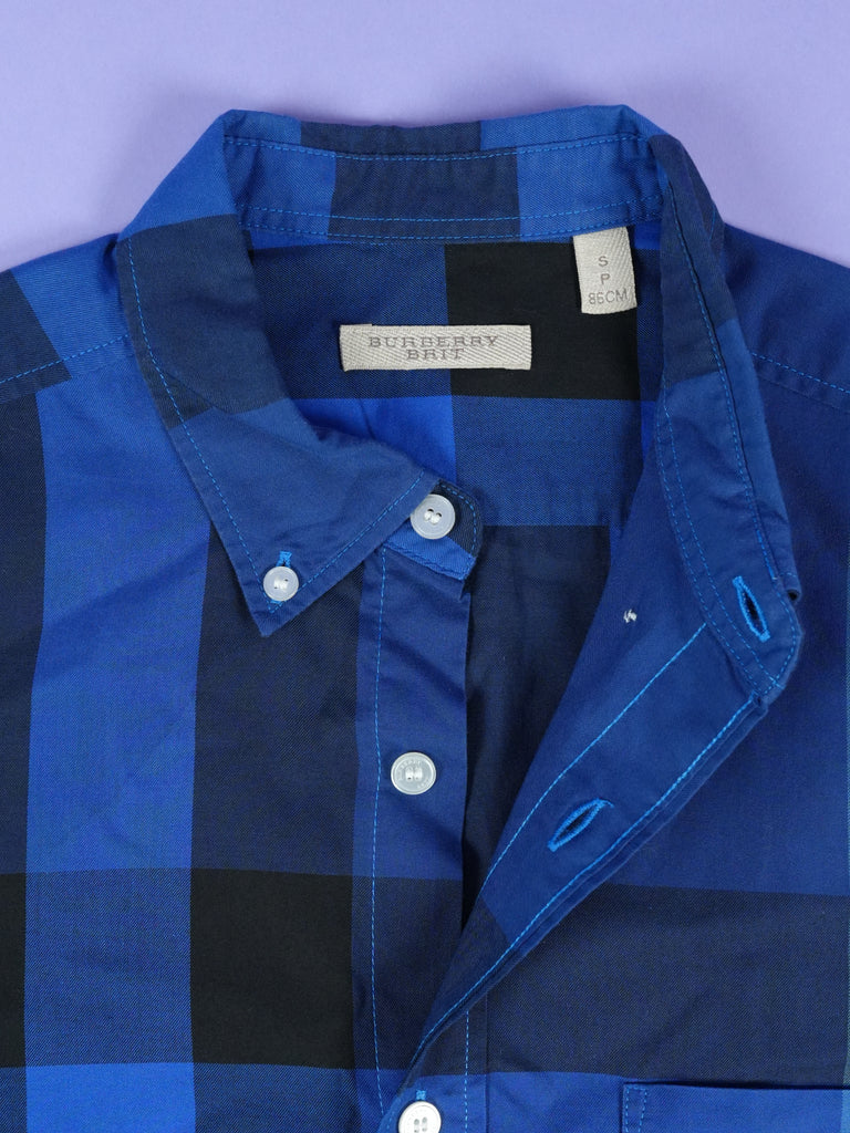 Burberry Check Pattern Cotton Shirt Bright Navy