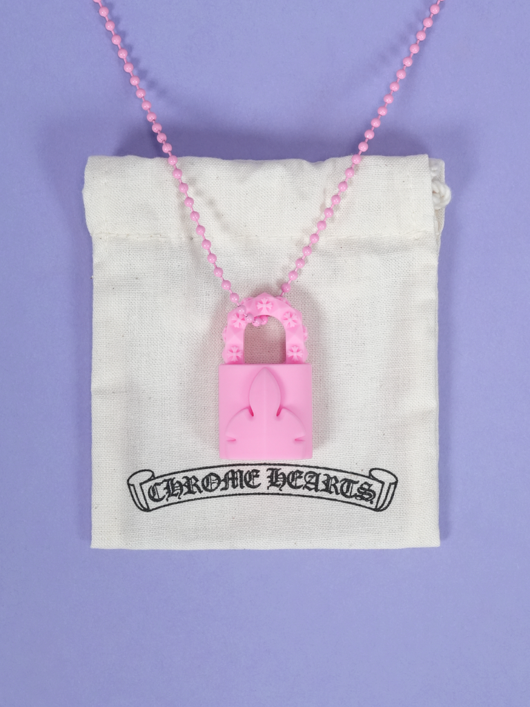 Chrome Hearts Padlock Necklace In Silicone Pink