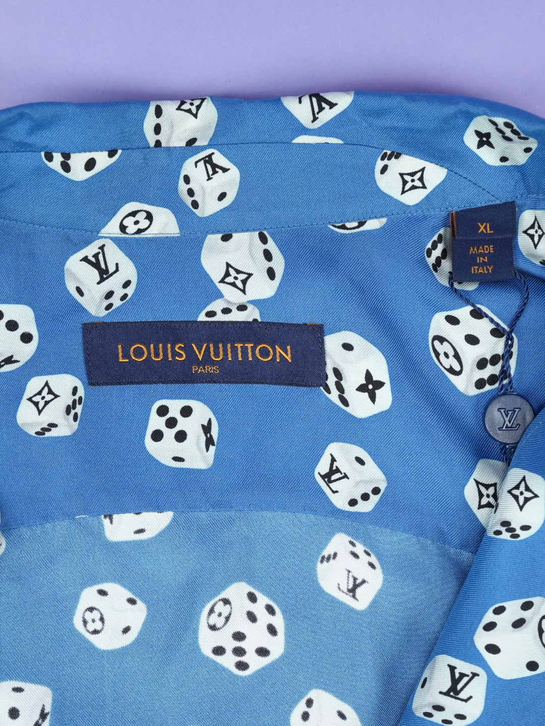 Louis Vuitton Dice Monogram Printed Short Sleeved Silk Shirt Blue