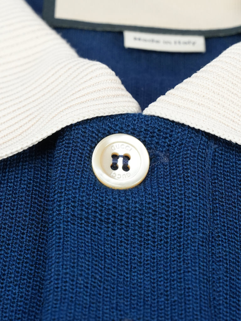 Gucci Stripe Logo Knitted Polo Blue/Ivory