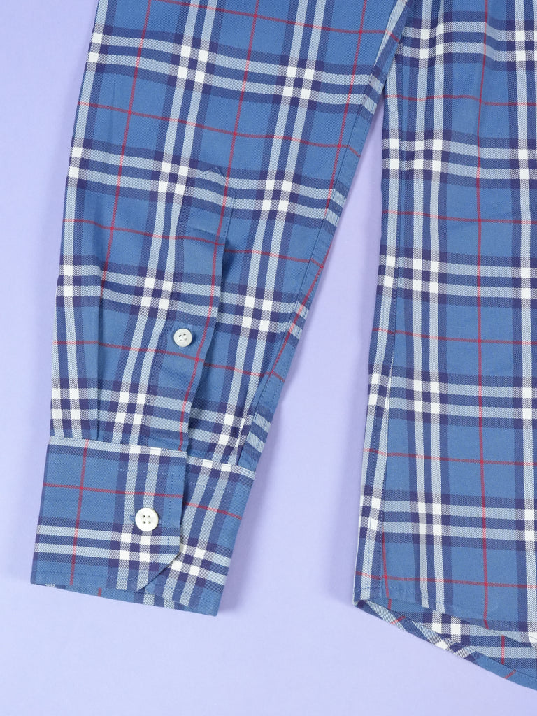 Burberry Check Pattern Cotton Shirt Blue