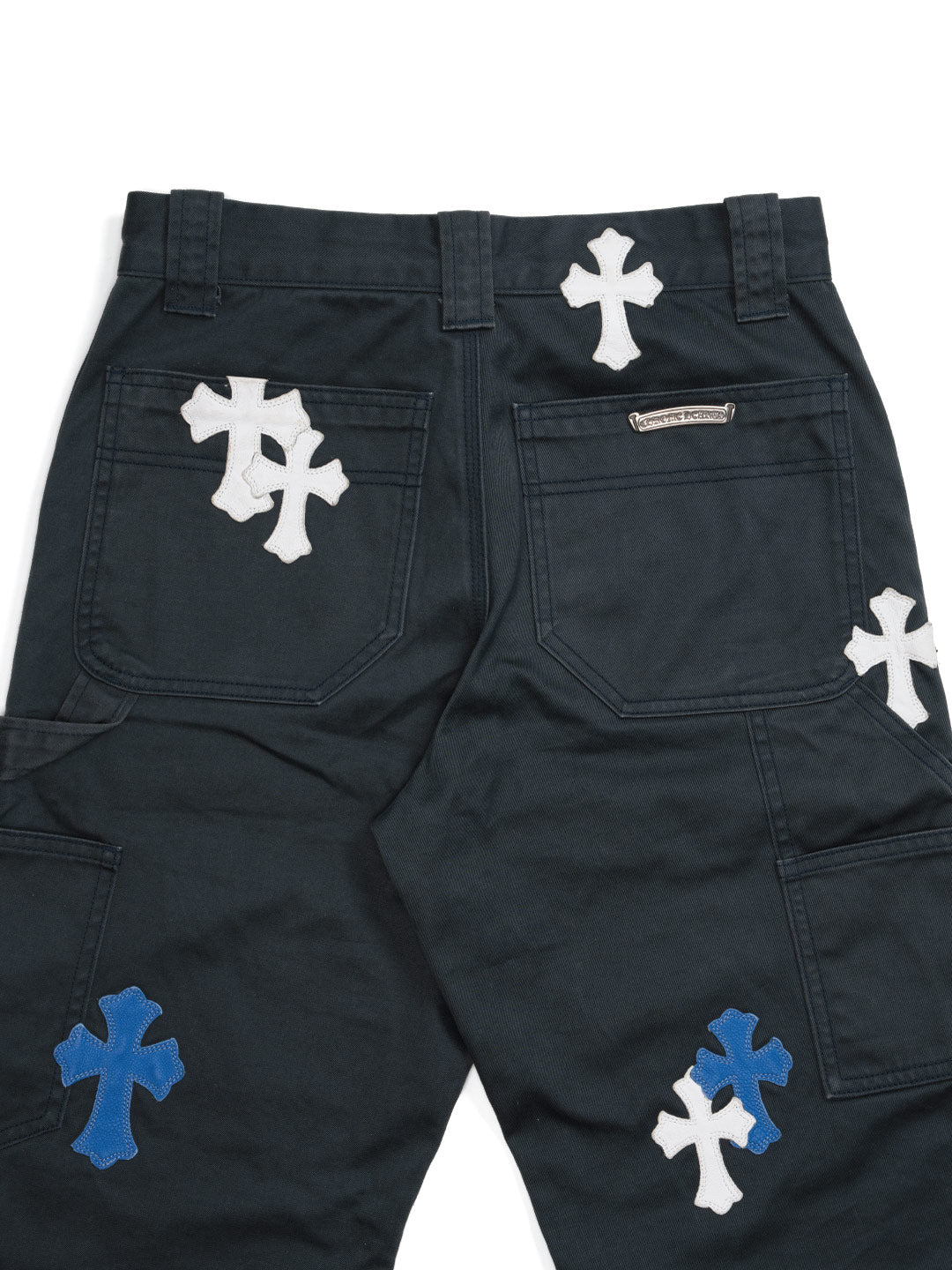 Chrome Hearts Double Knee Blue White Cross Patch Carpenter Pants Black