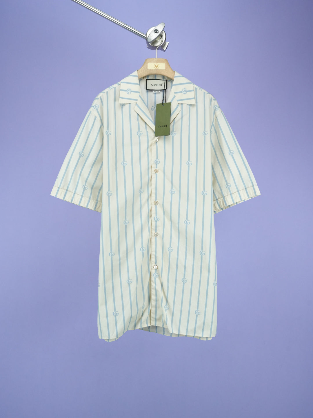 Gucci Double G Striped Cotton Bowling Shirt White