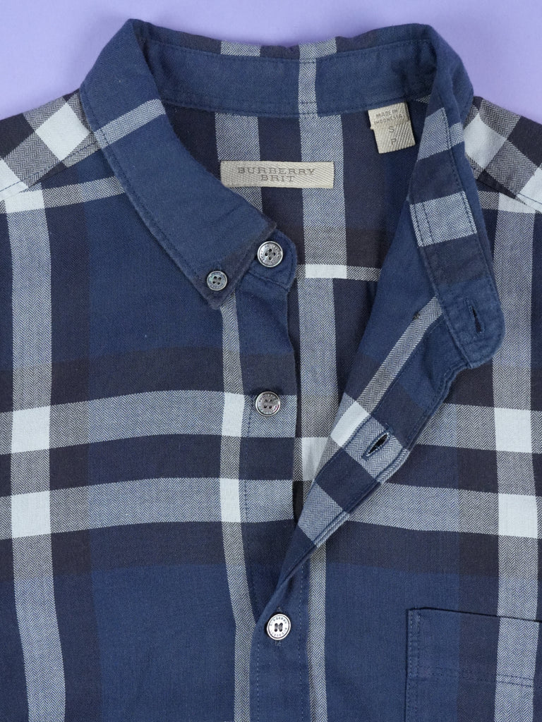 Burberry Check Pattern Cotton Shirt Navy