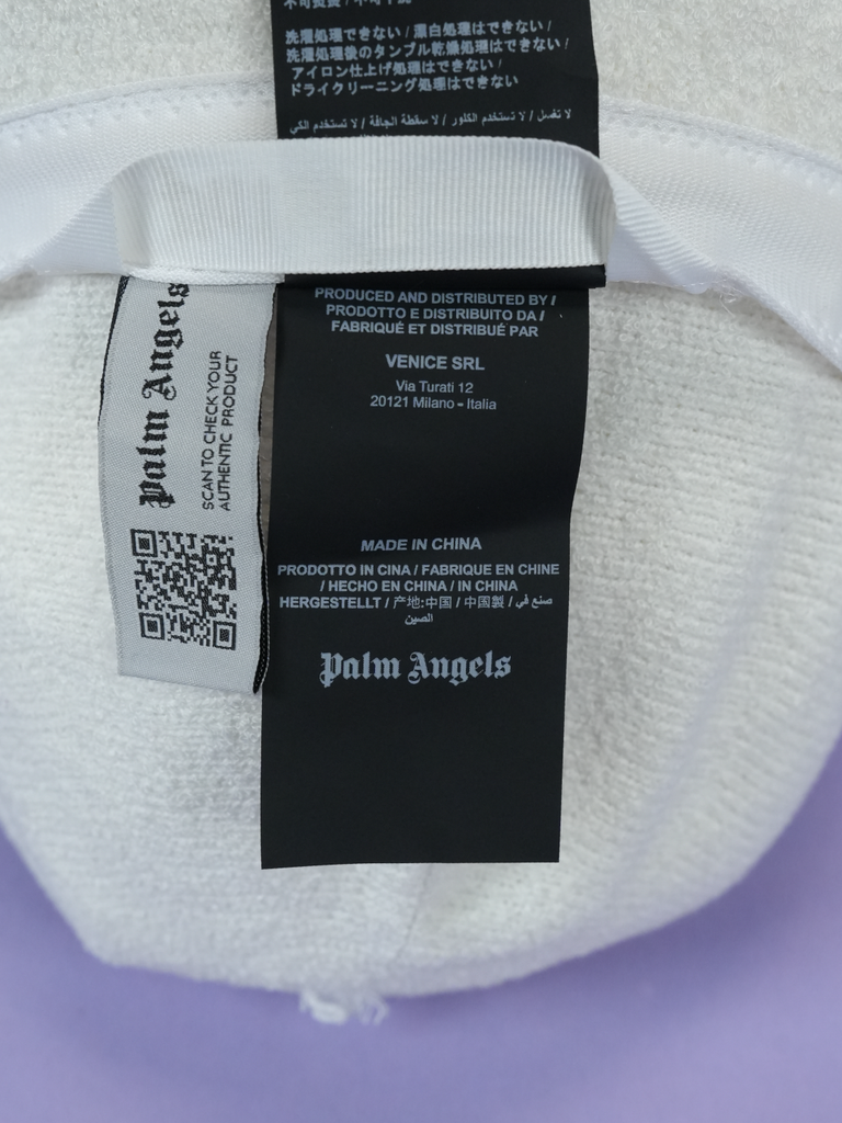 Palm Angels Logo Embroidered Bouclé Bucket Hat White