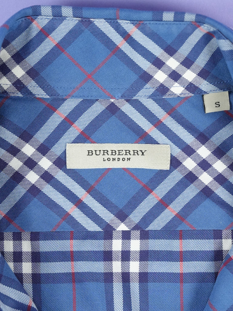 Burberry Check Pattern Cotton Shirt Blue