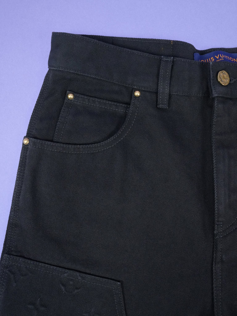 Louis Vuitton Monogram Detail Carpenter Denim Pants Black