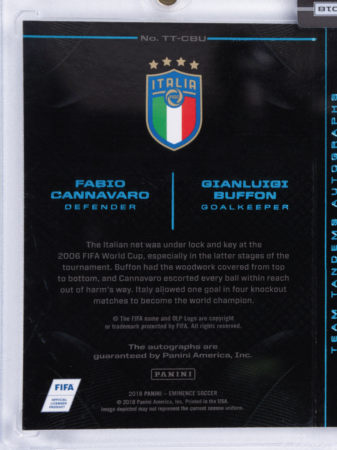 Panini 2022 Panini Eminence Team Tandems Autographs (Fabio Cannavaro, Gianluigi Buffon) (1of1)