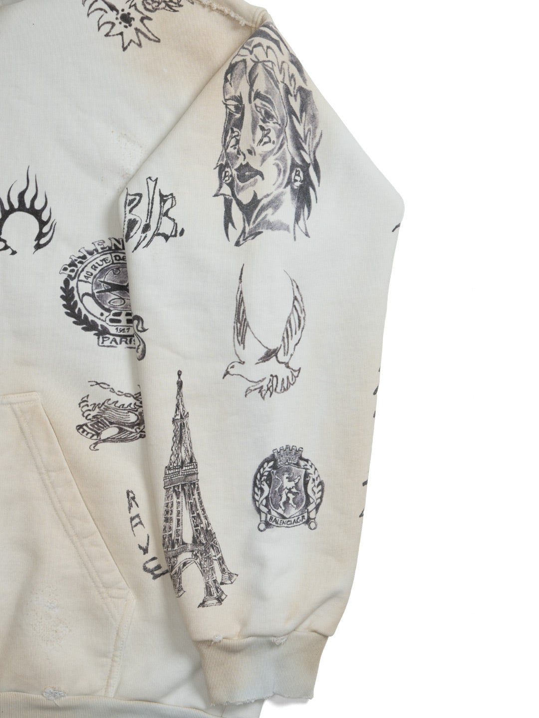 Balenciaga Tattoo Zip-up Hoodie Off-White