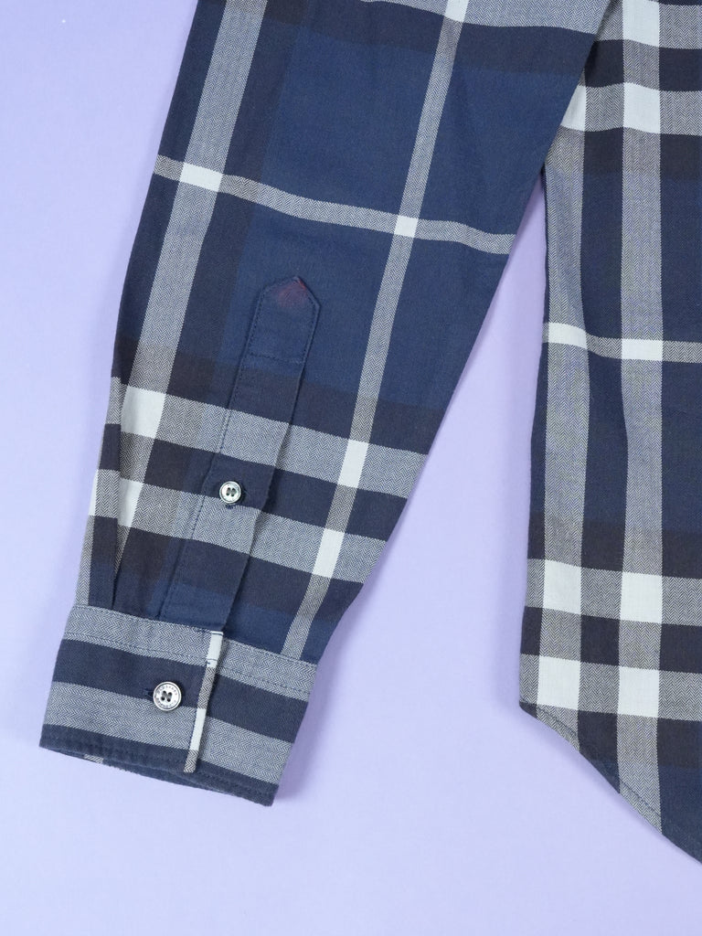 Burberry Check Pattern Cotton Shirt Navy