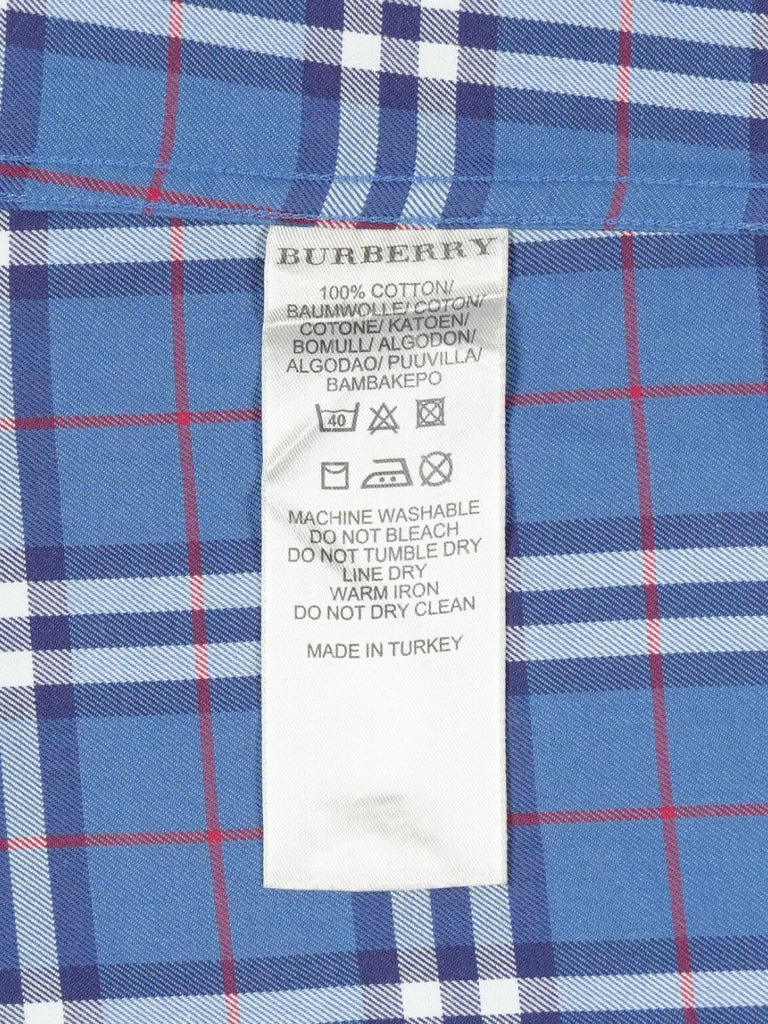 Burberry Check Pattern Cotton Shirt Blue