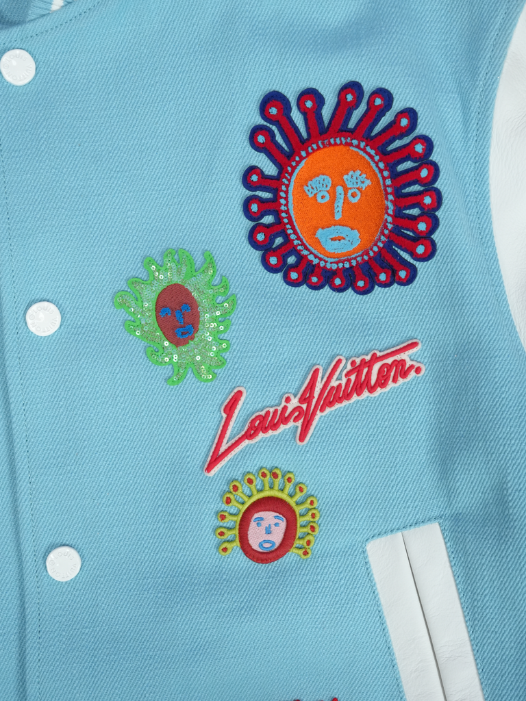 Louis Vuitton / Yayoi Kusama Faces Embroidered Varsity Jacket Blue