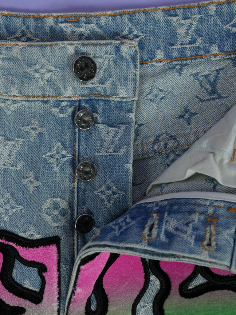 Louis Vuitton Monogram Graffiti Denim Jeans Blue