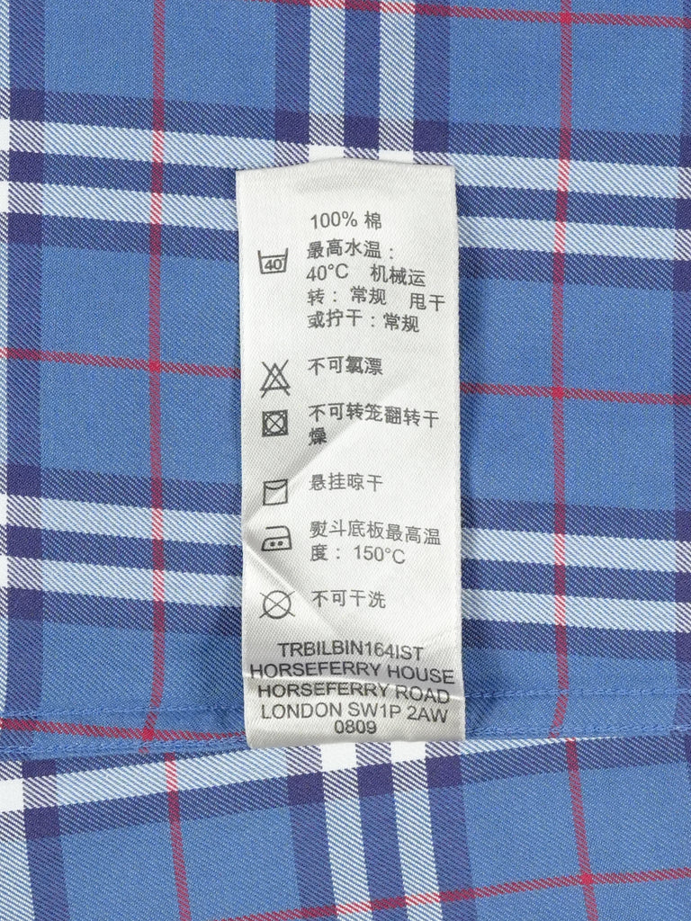 Burberry Check Pattern Cotton Shirt Blue