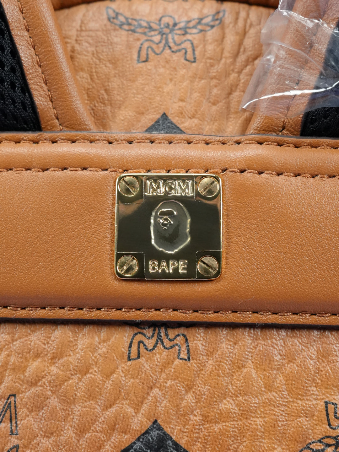 Bape / MCM Shark Stark Backpack Visetos Cognac