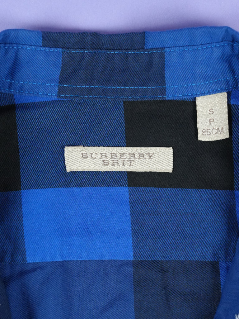 Burberry Check Pattern Cotton Shirt Bright Navy