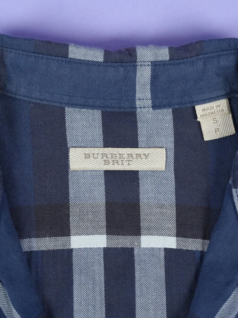 Burberry Check Pattern Cotton Shirt Navy