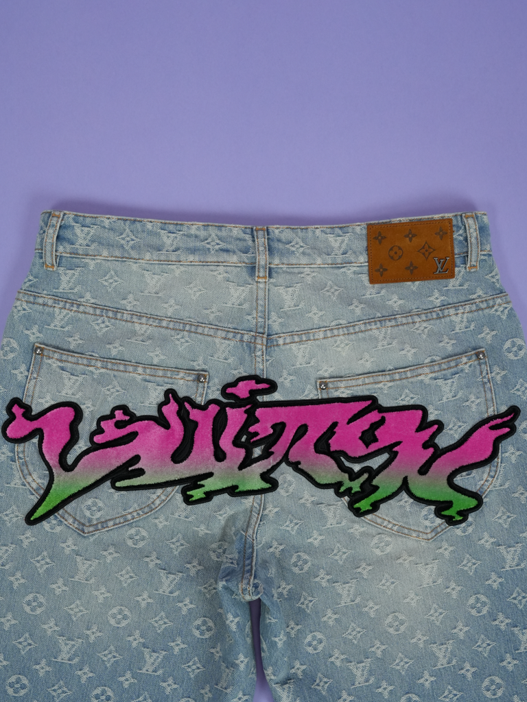 Louis Vuitton Monogram Graffiti Denim Jeans Blue