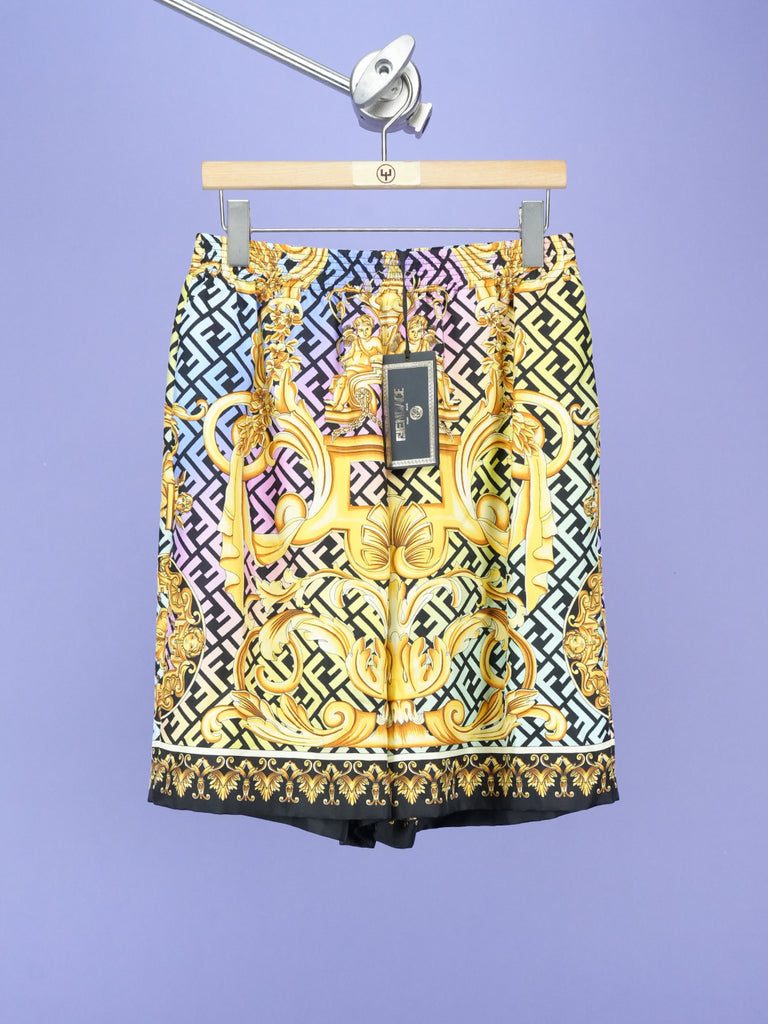 Fendi / Versace Fendace Baroque Silk Shorts Gold/Multi